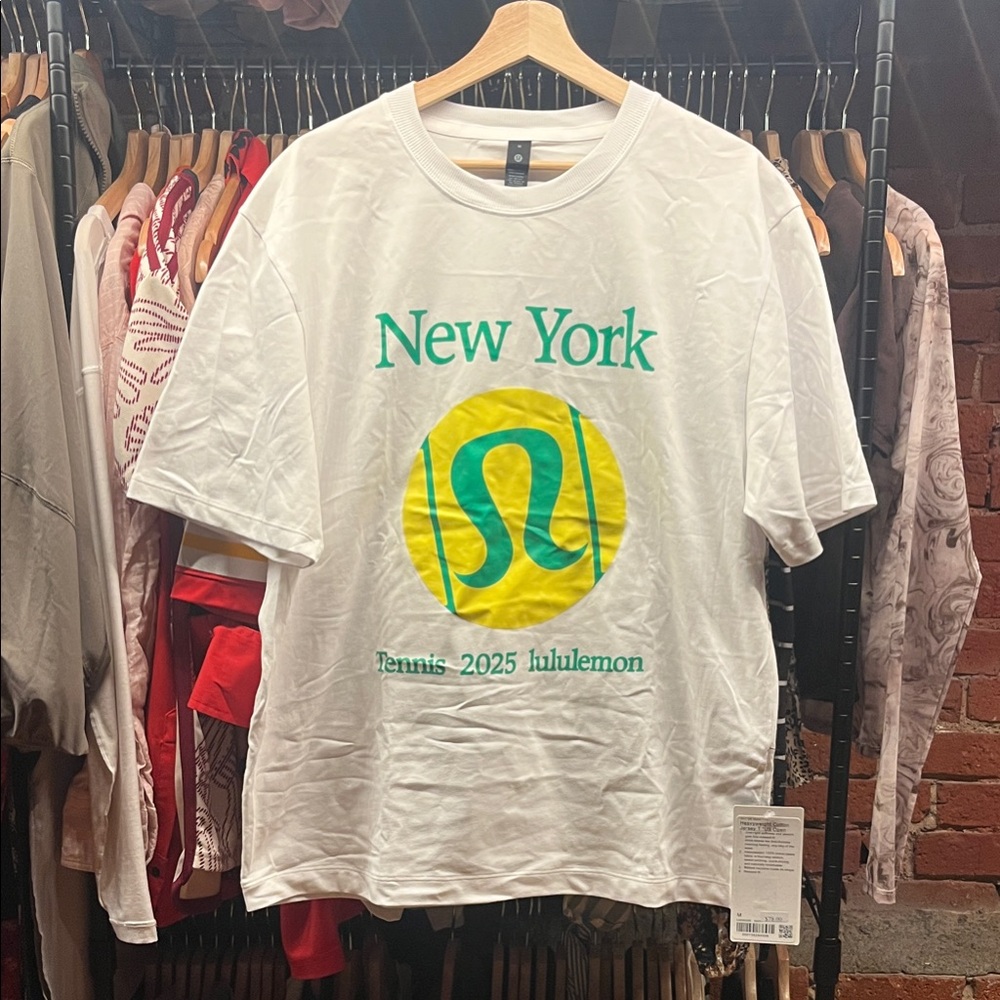 lululemon athletica White Tee with Yellow and Teal Logo - New York